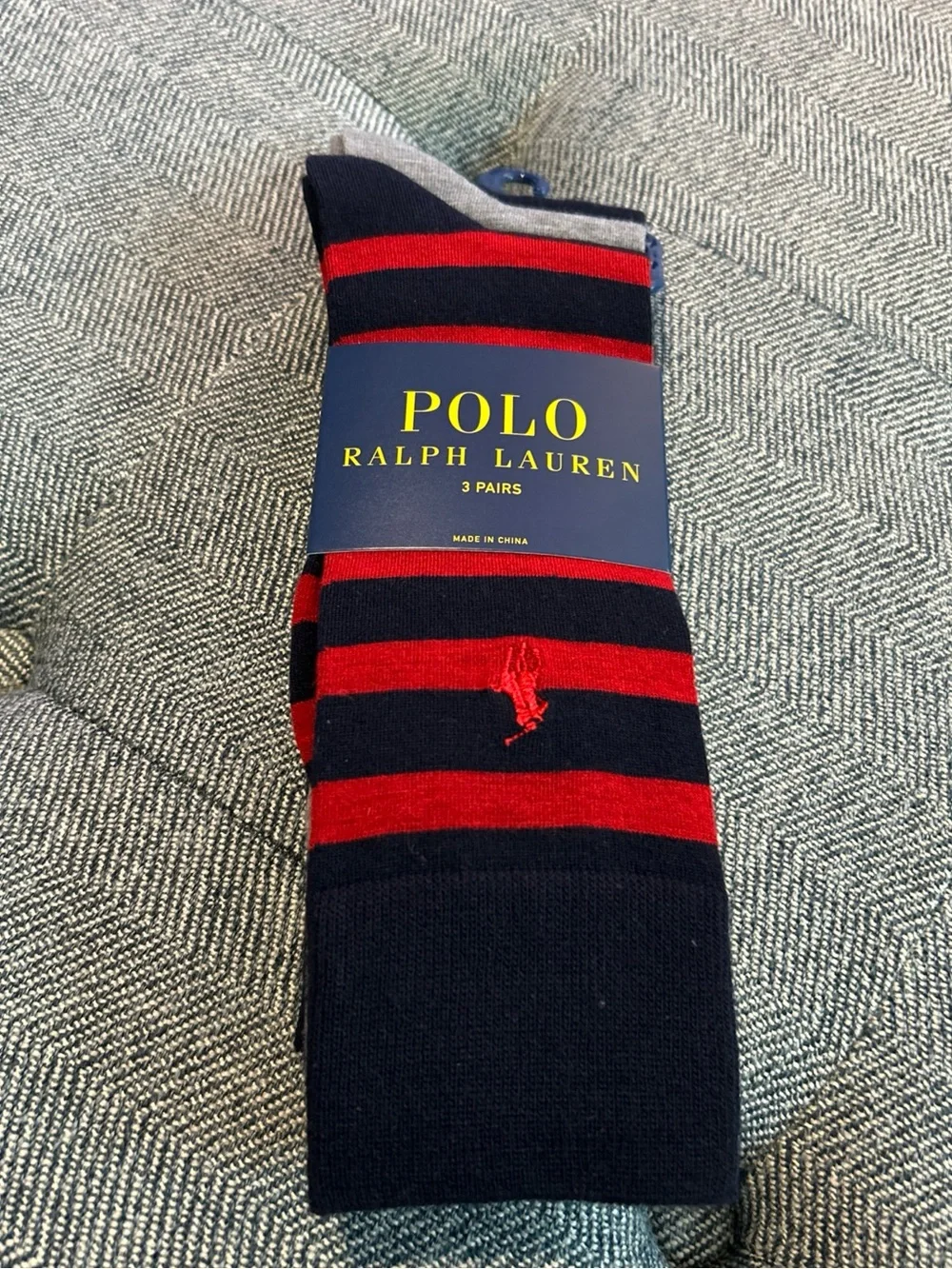 New Polo Ralph Lauren Men's 3-Pair Socks  Navy/Gray/Red- Shoe Size- 6-12.5